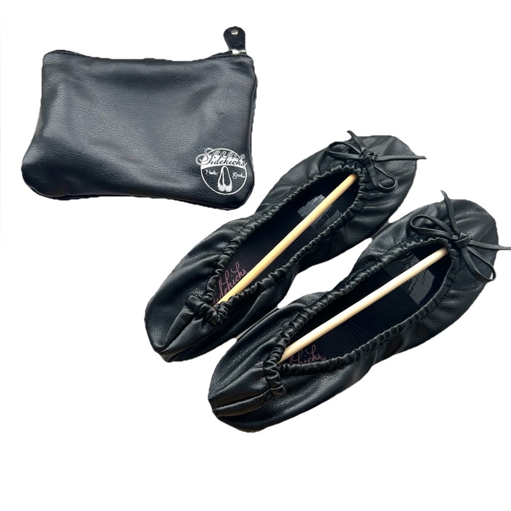 Sidekicks Black Ballet Flats with Pouch Size Med (7-9 size)